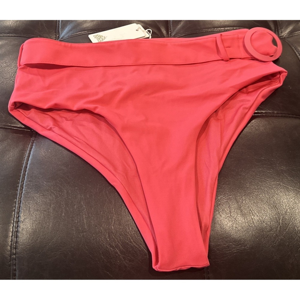 Agua Bendita Size XL Alicia Luau High-Waist Belted Bikini Panty Bottoms Fuchsia